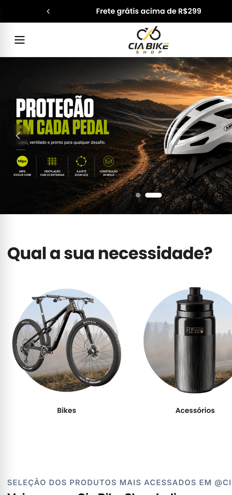 Loja Cia Bike Shop rodando na plataforma