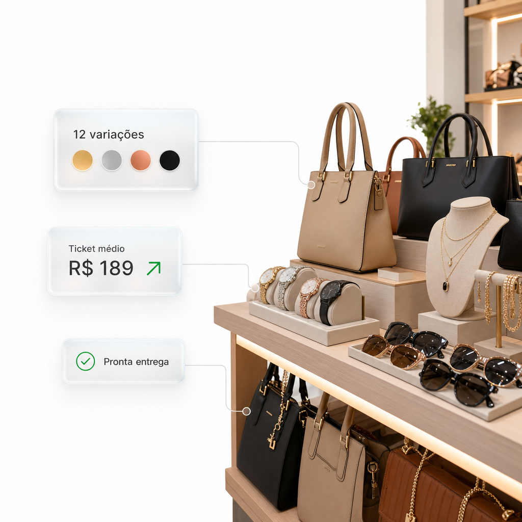 Cross-sell inteligente — colar dourado, brinco argola, pulseira elos