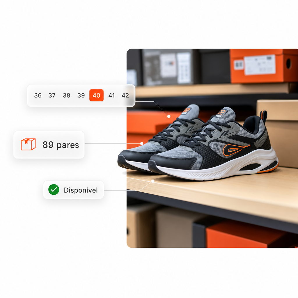 Grade numérica — Tênis Runner Pro, numeração BR 34-43, 89 pares