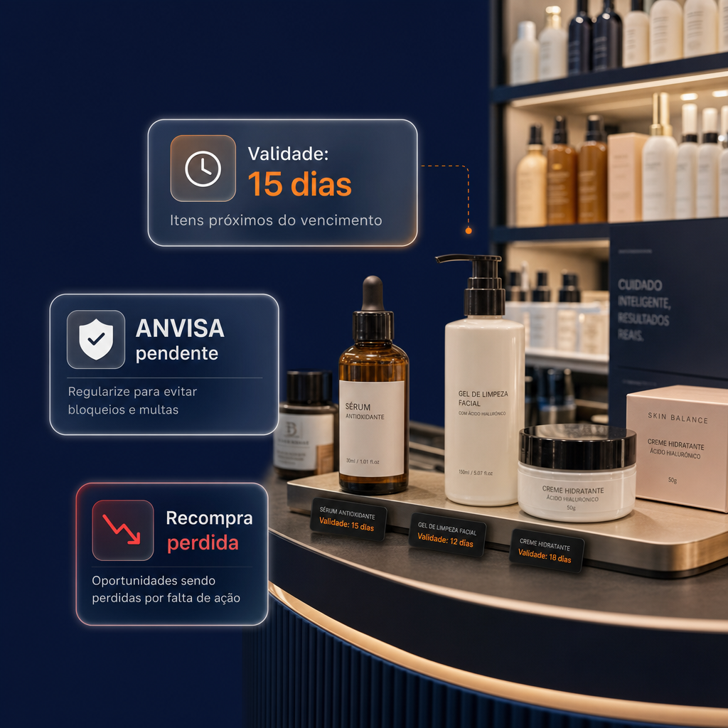Desafios de cosméticos — recompra, ficha técnica, kits, ANVISA