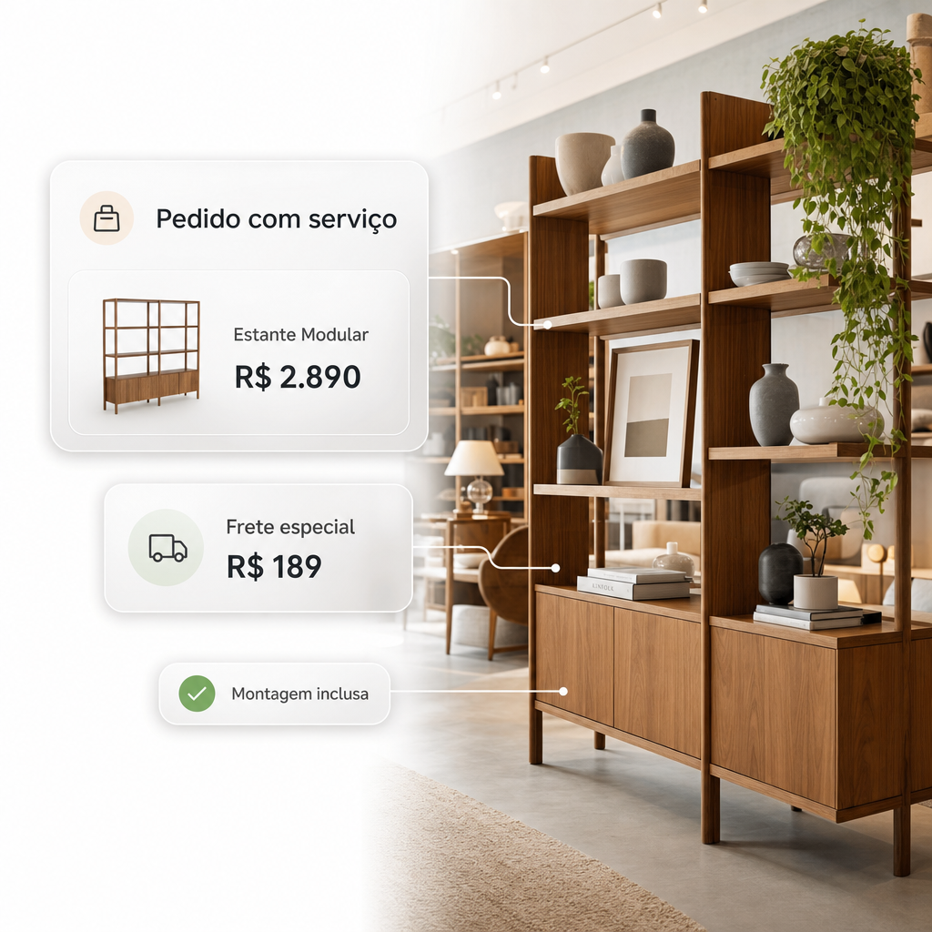 Pedido com serviço — Estante Modular Carvalho, frete especial e montagem