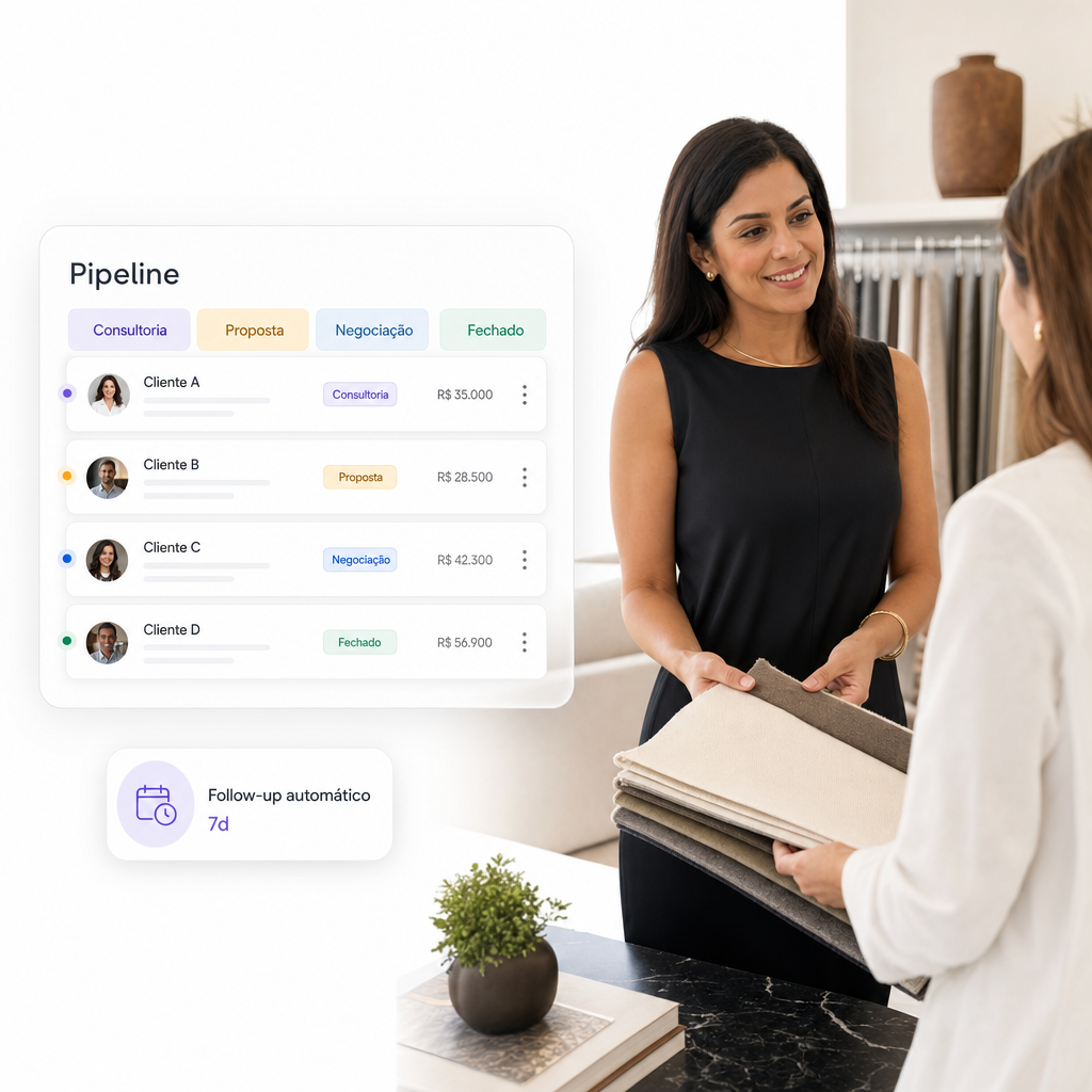 Pipeline de decoração — consultoria, proposta, negociação, fechamento