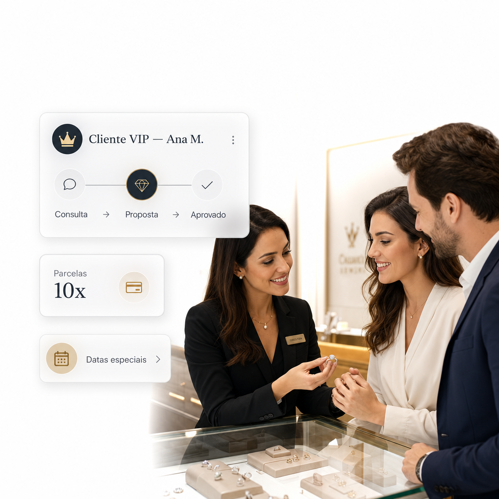 CRM VIP e atendimento consultivo para joalheria na Varejo Hub