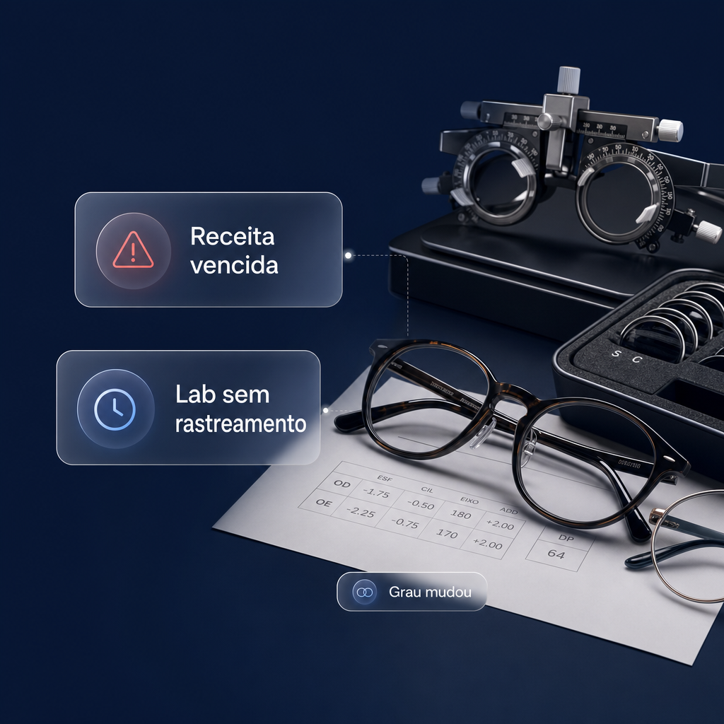 Desafios de ótica — receitas vencidas, laboratório sem rastreamento