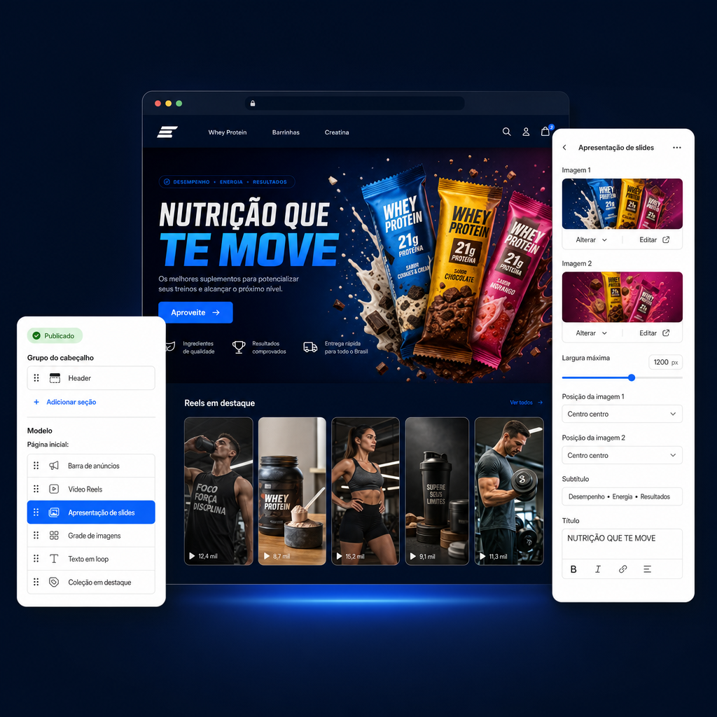 Editor de loja da Varejo Hub com o storefront montado pelo time de implantação