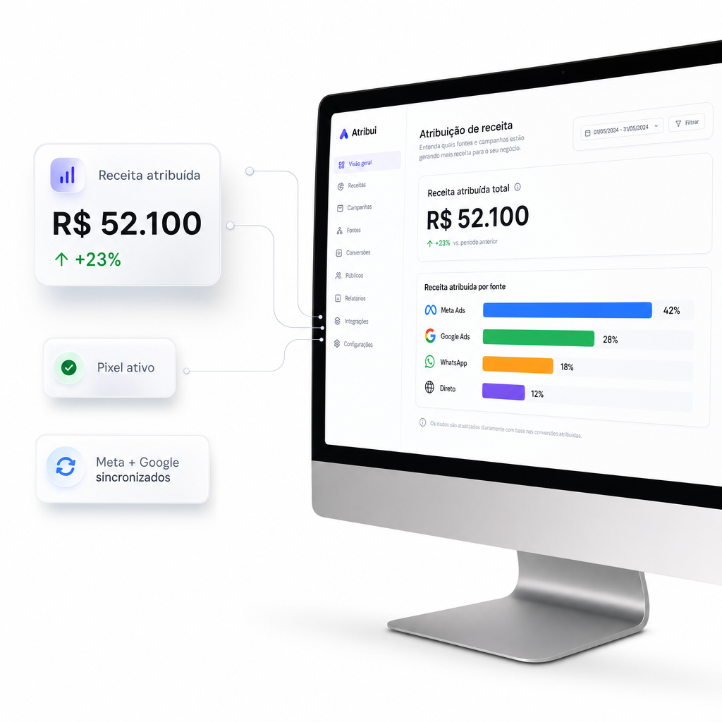 Dashboard do Analytics da Varejo Hub com atribuicao de receita por canal