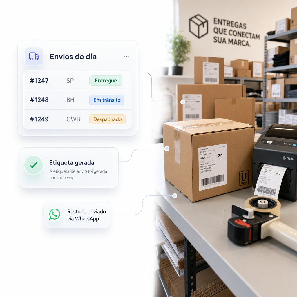 Painel de logistica da Varejo Hub com rastreio e etiquetas