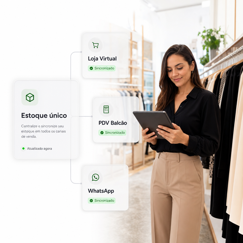 Estoque sincronizado em tempo real entre loja fisica e e-commerce